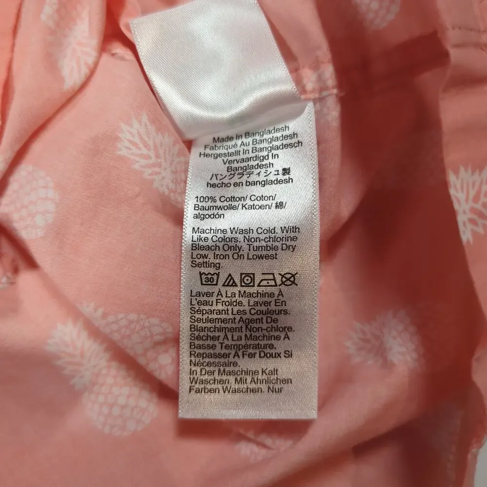 J.Crew Pineapple Print Pajama Button Front Sleep Shirt Pink White Large